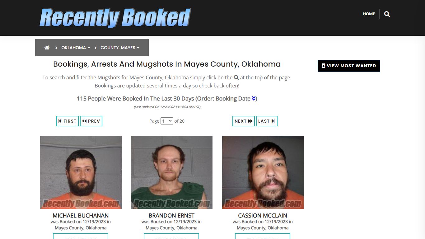 Bookings, Arrests and Mugshots in Mayes County, Oklahoma - Recently Booked